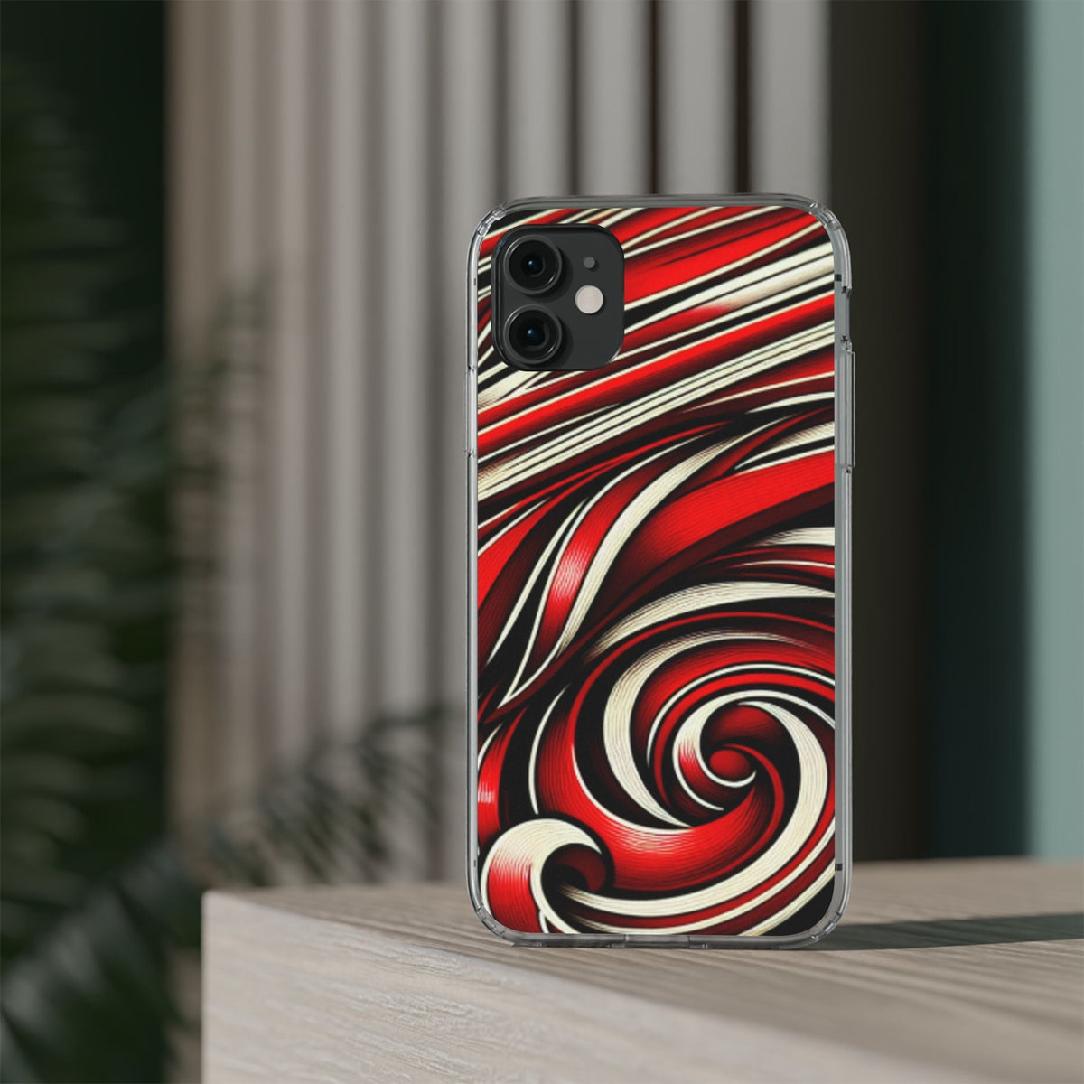 Red & White Swirl Abstract Clear Phone Case