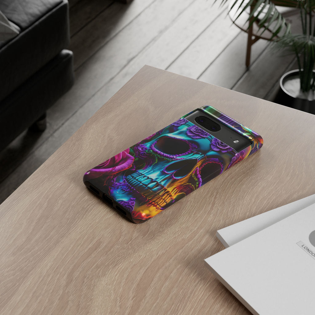 Neon Skull and Roses Vibrant Tough Phone Case