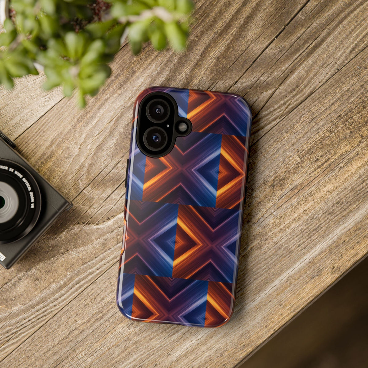 Stylish Tough Phone Case With Blue & Orange Abstract Design