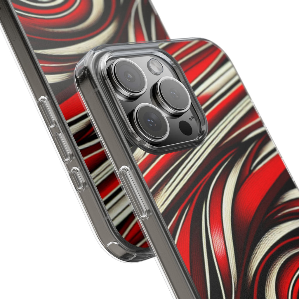 Red & White Swirl Abstract Clear Phone Case