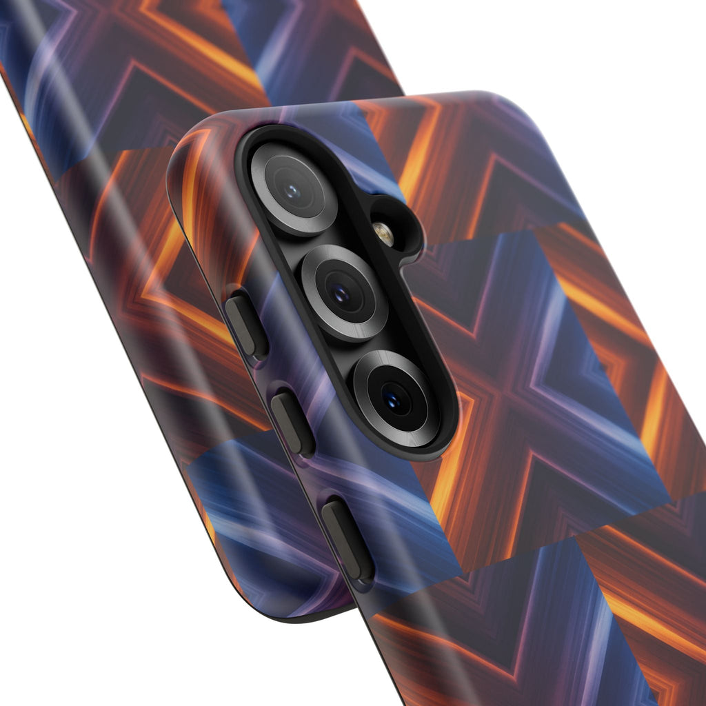 Stylish Tough Phone Case With Blue & Orange Abstract Design