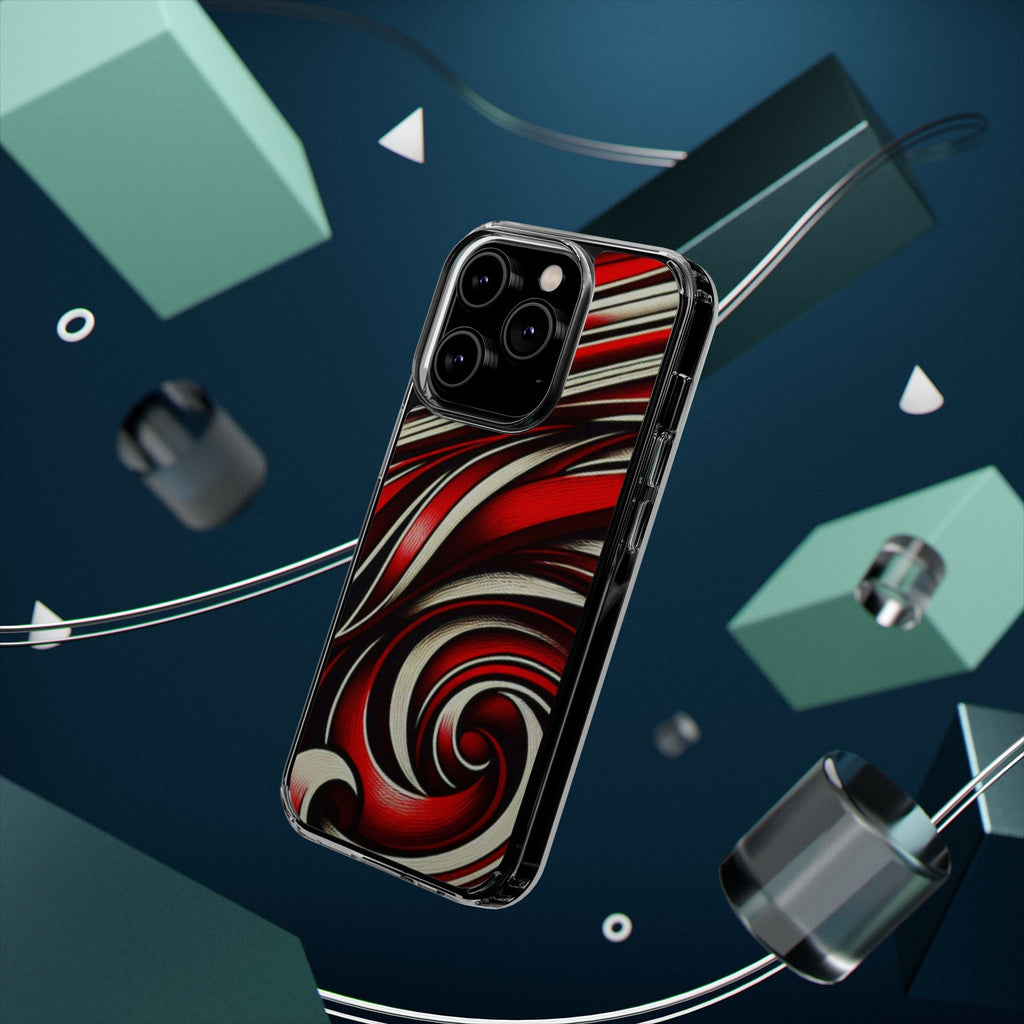 Red & White Swirl Abstract Clear Phone Case