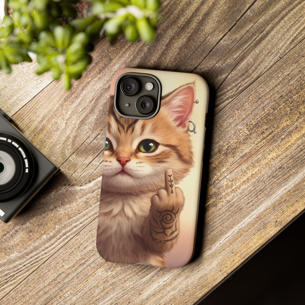 Evil Kitty Giving the Bird Tough Phone Case