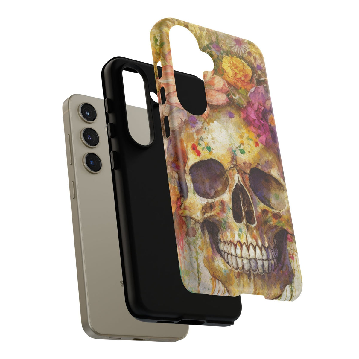 Unique Floral Skull Tough Phone Case