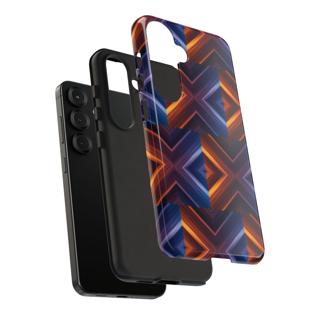 Stylish Tough Phone Case With Blue & Orange Abstract Design