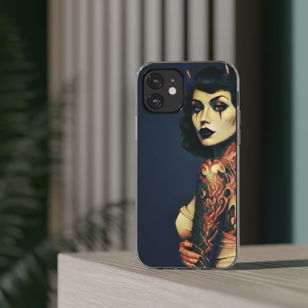 Gothic Devilish Tattooed Beauty Clear Phone Case