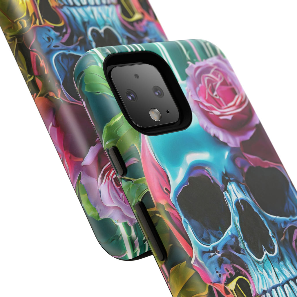 Neon Rose Skull Tough Phone Case