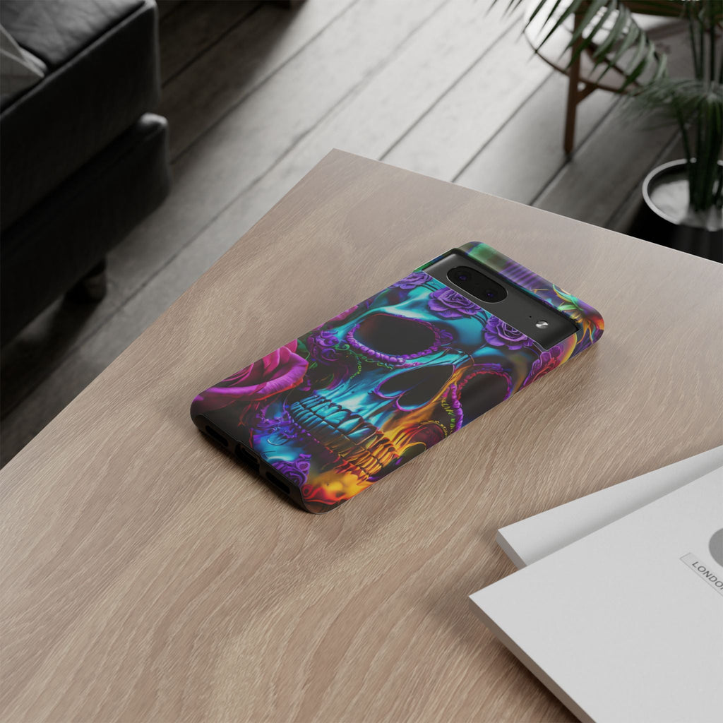 Neon Skull and Roses Vibrant Tough Phone Case