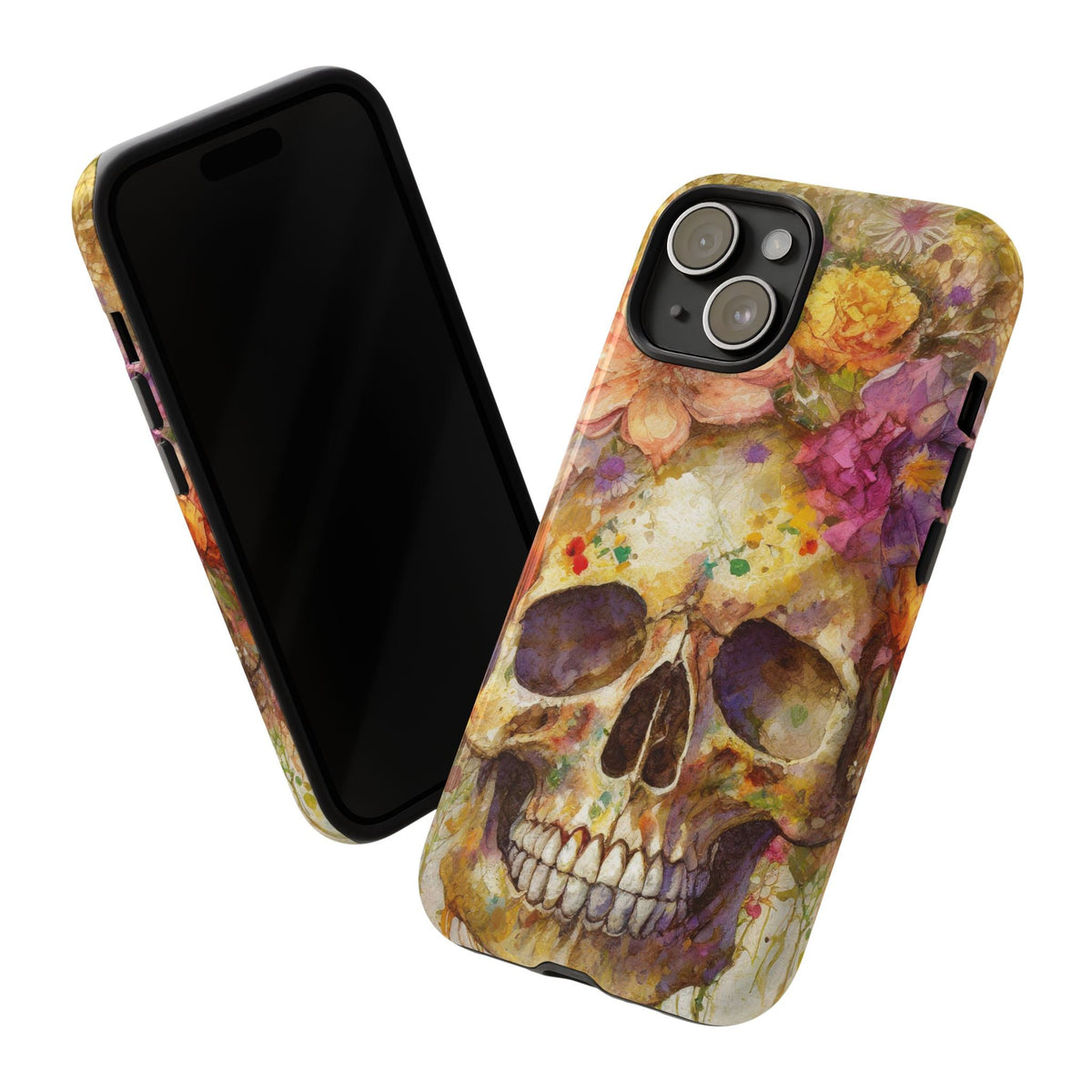 Unique Floral Skull Tough Phone Case