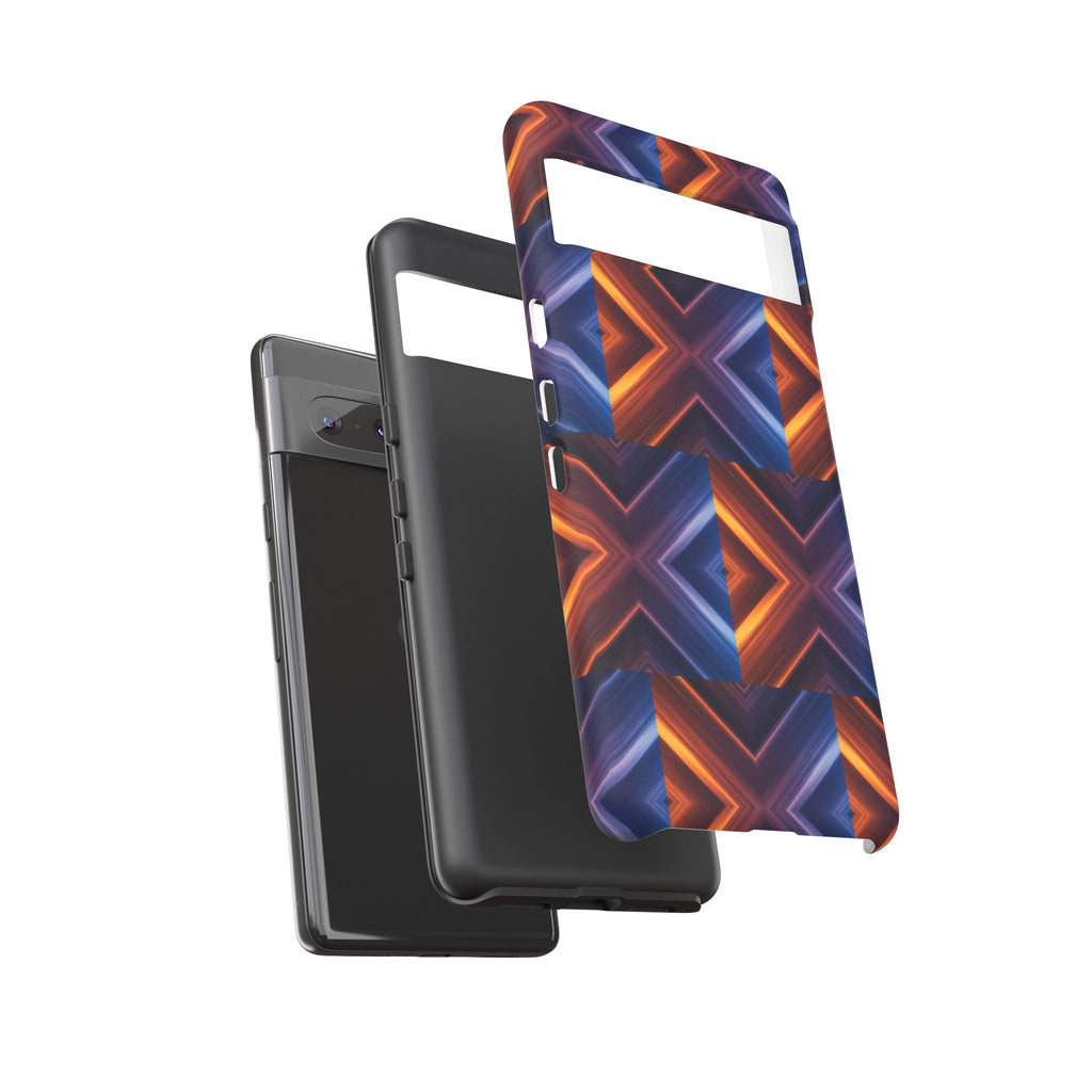 Stylish Tough Phone Case With Blue & Orange Abstract Design
