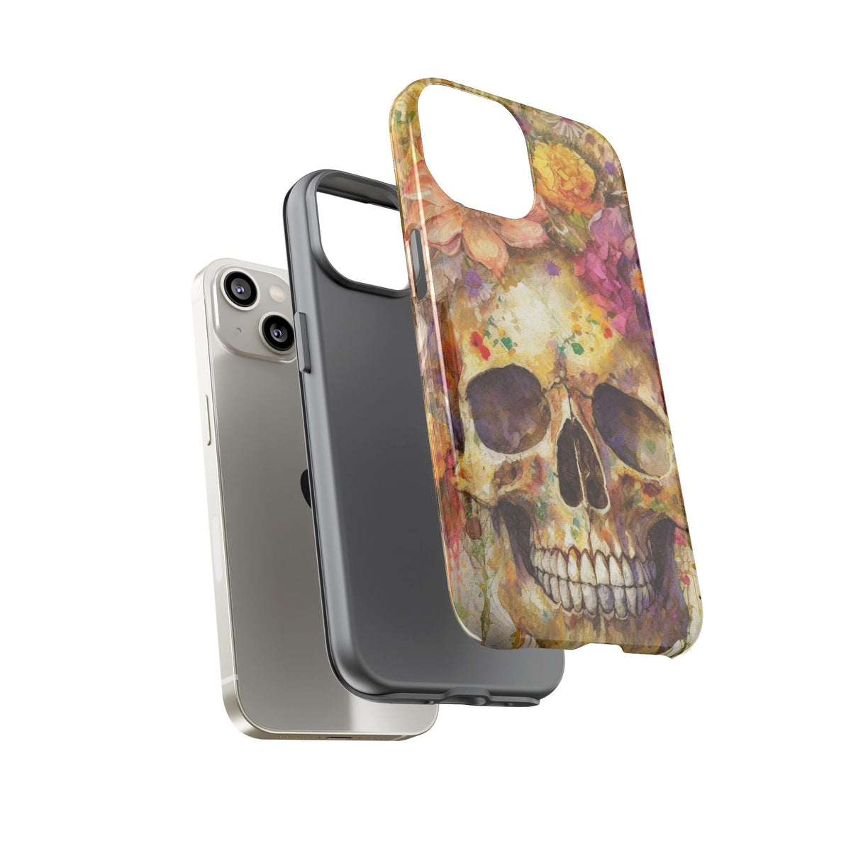 Unique Floral Skull Tough Phone Case