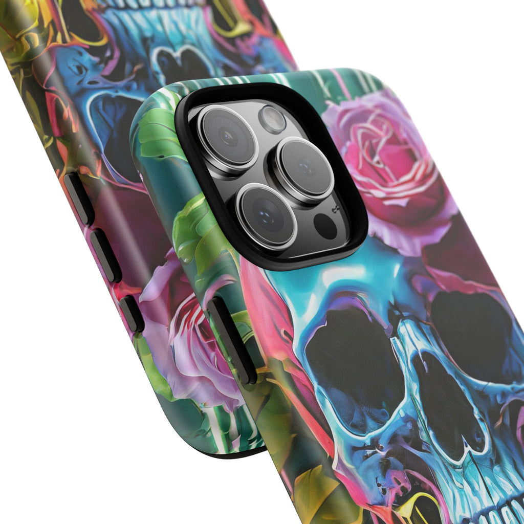 Neon Rose Skull Tough Phone Case