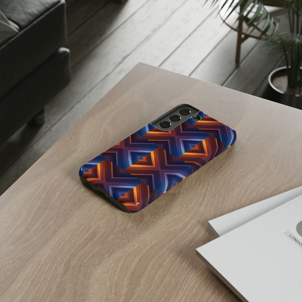 Stylish Tough Phone Case With Blue & Orange Abstract Design