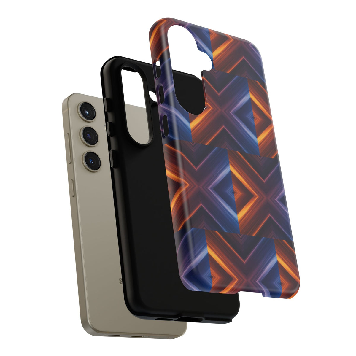 Stylish Tough Phone Case With Blue & Orange Abstract Design