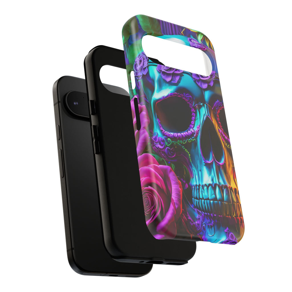 Neon Skull and Roses Vibrant Tough Phone Case