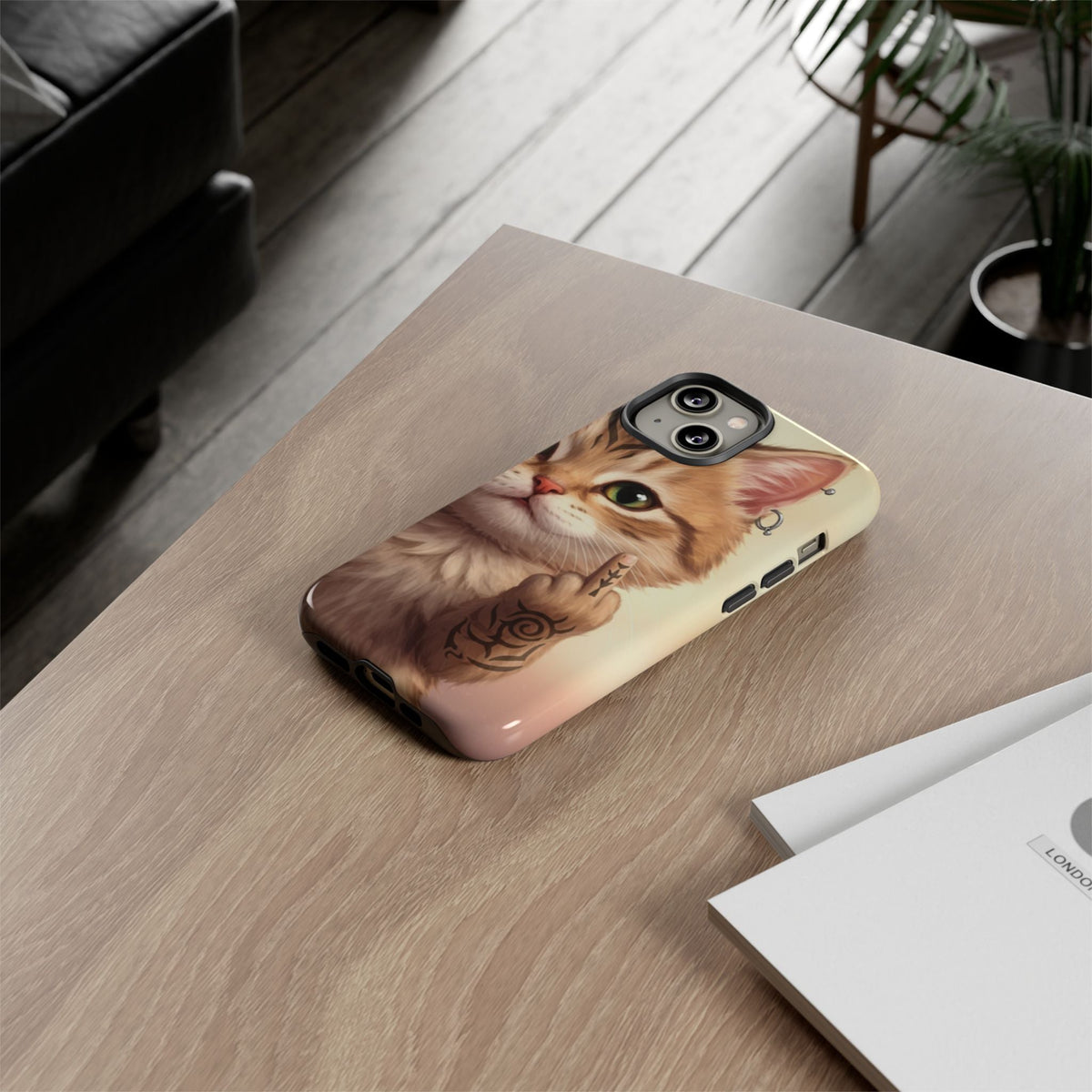 Evil Kitty Giving the Bird Tough Phone Case
