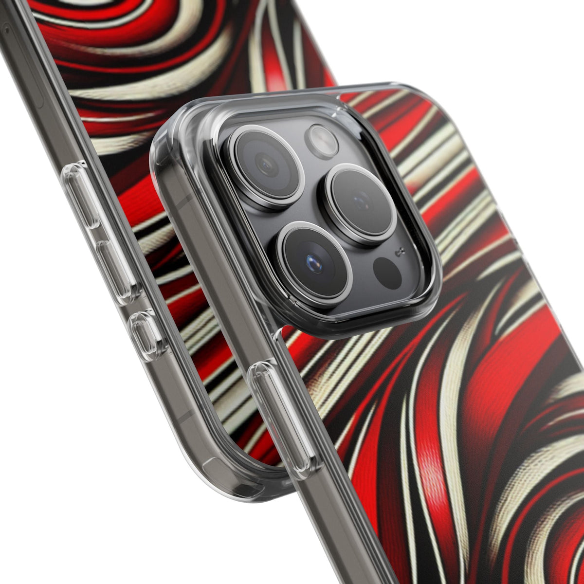 Red & White Swirl Abstract Clear Phone Case