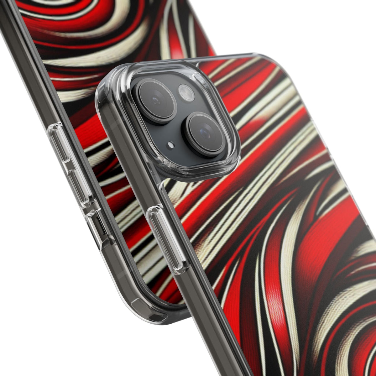 Red & White Swirl Abstract Clear Phone Case