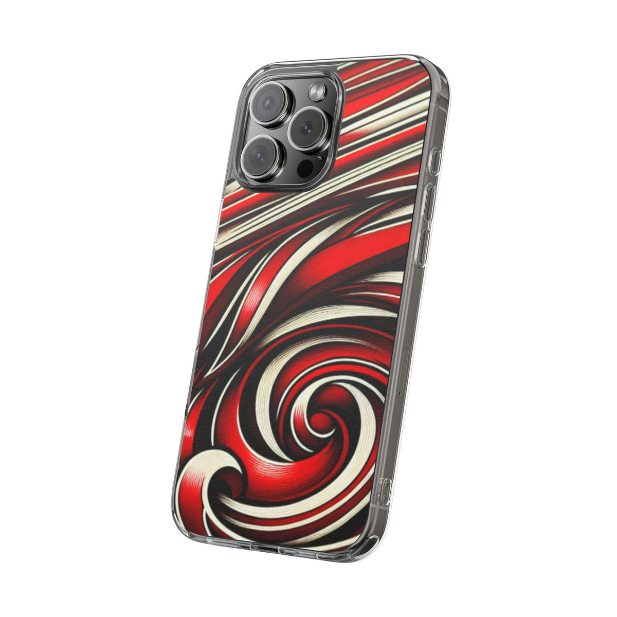 Red & White Swirl Abstract Clear Phone Case