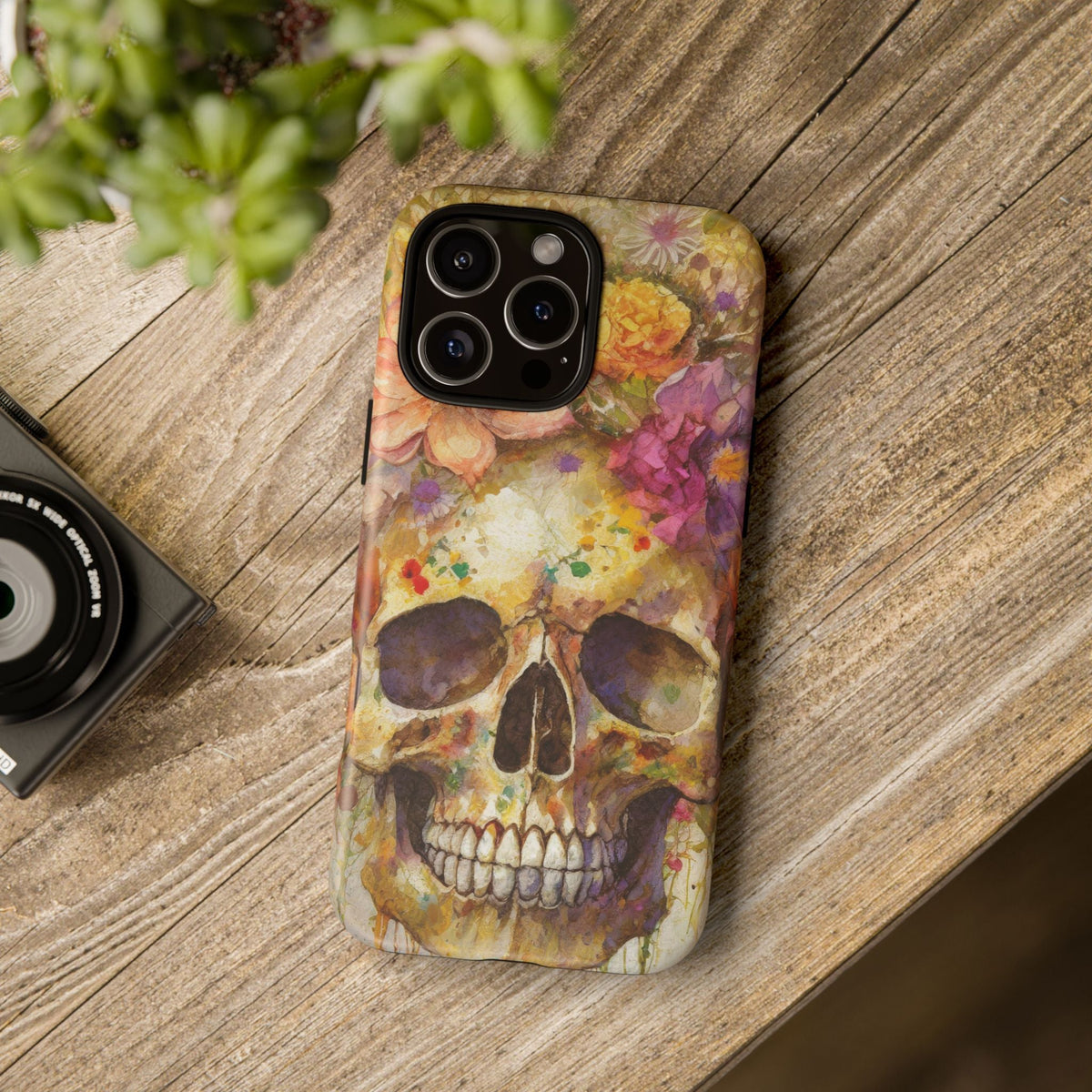 Unique Floral Skull Tough Phone Case