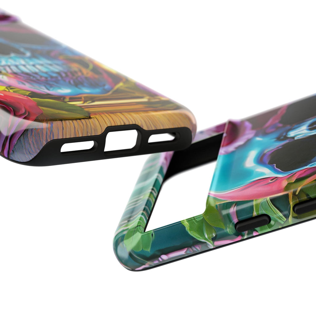 Neon Rose Skull Tough Phone Case
