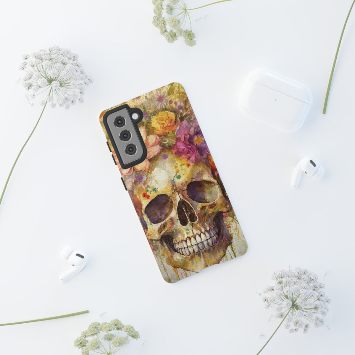 Unique Floral Skull Tough Phone Case