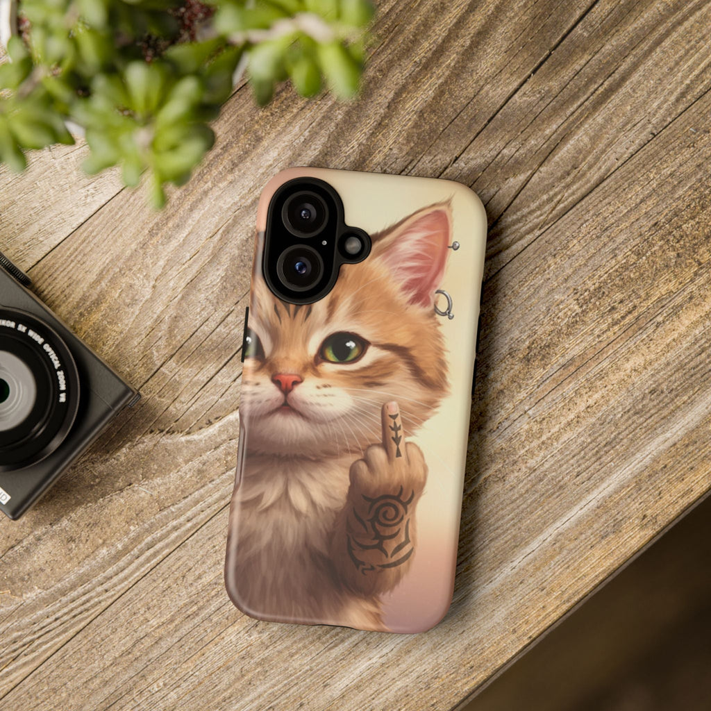 Evil Kitty Giving the Bird Tough Phone Case
