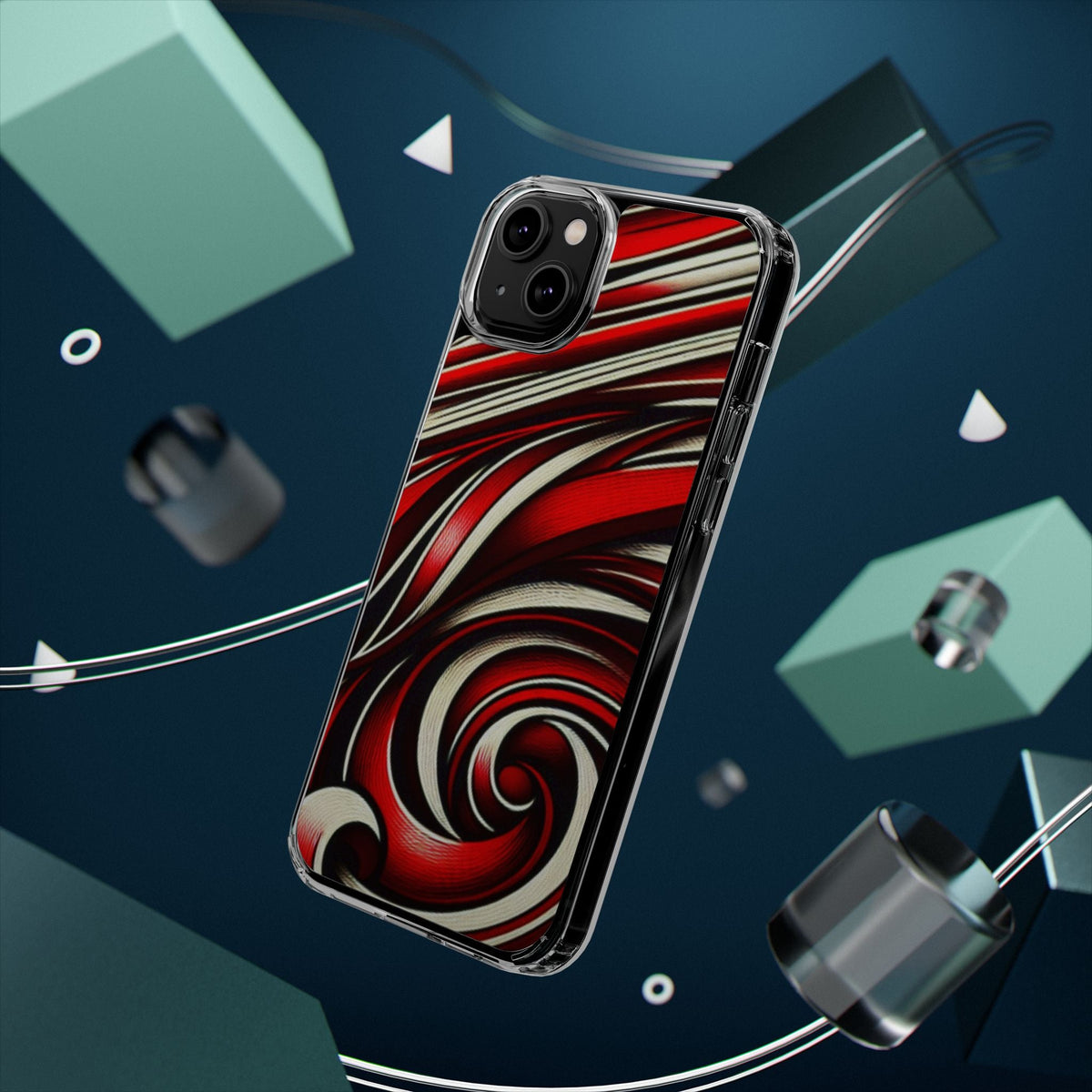 Red & White Swirl Abstract Clear Phone Case