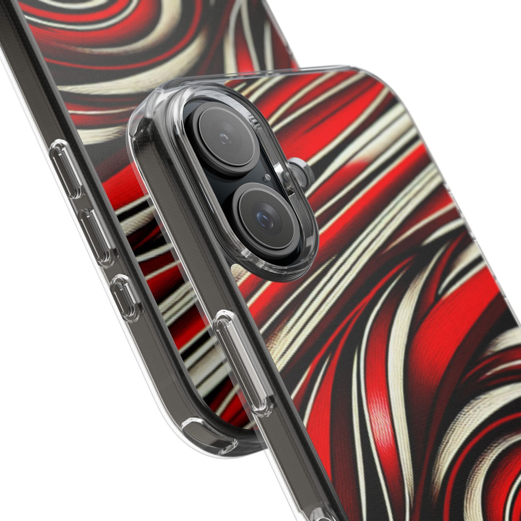 Red & White Swirl Abstract Clear Phone Case