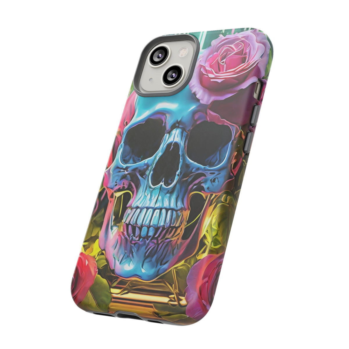 Neon Rose Skull Tough Phone Case