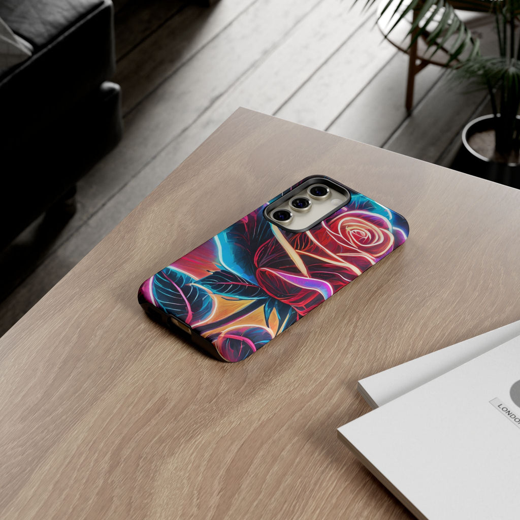 Artistic Neon Rose Tough Phone Case