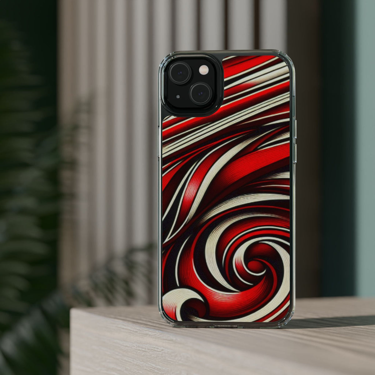 Red & White Swirl Abstract Clear Phone Case