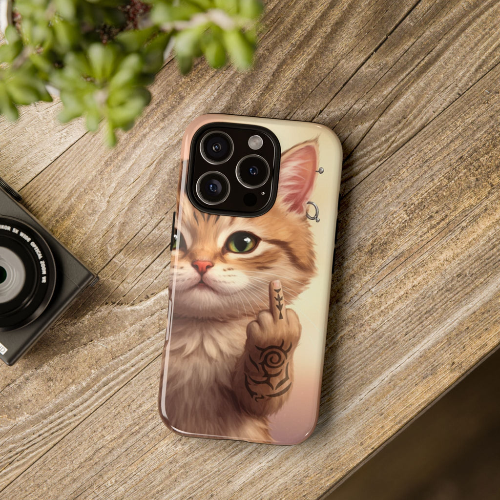 Evil Kitty Giving the Bird Tough Phone Case