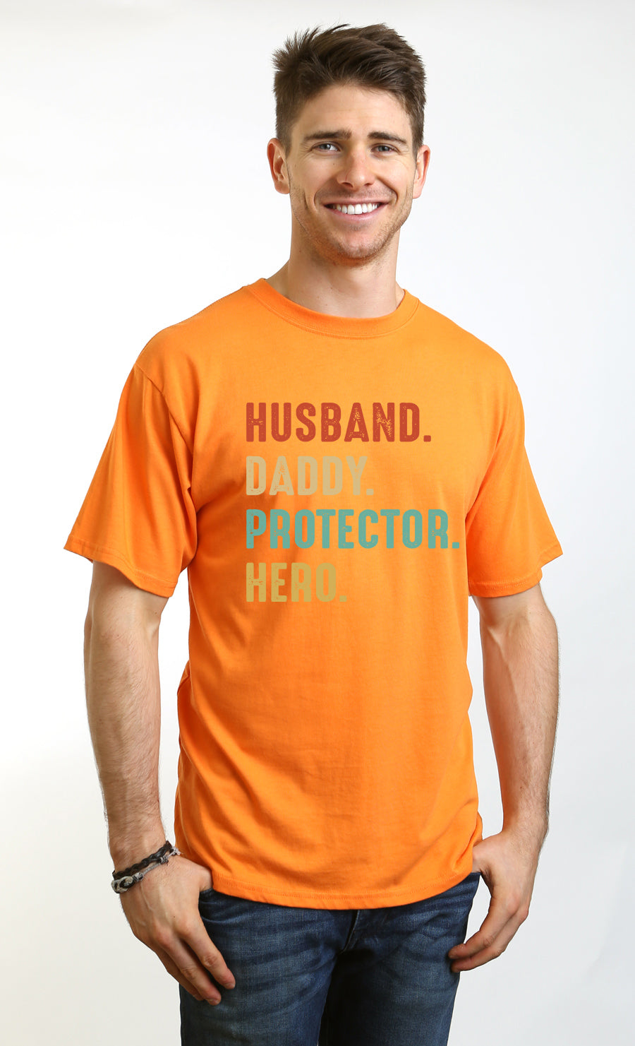 Husband, Daddy, Protector, Hero Men's Bamboo Viscose/Organic Cotton Short Sleeve Graphic T-Shirt